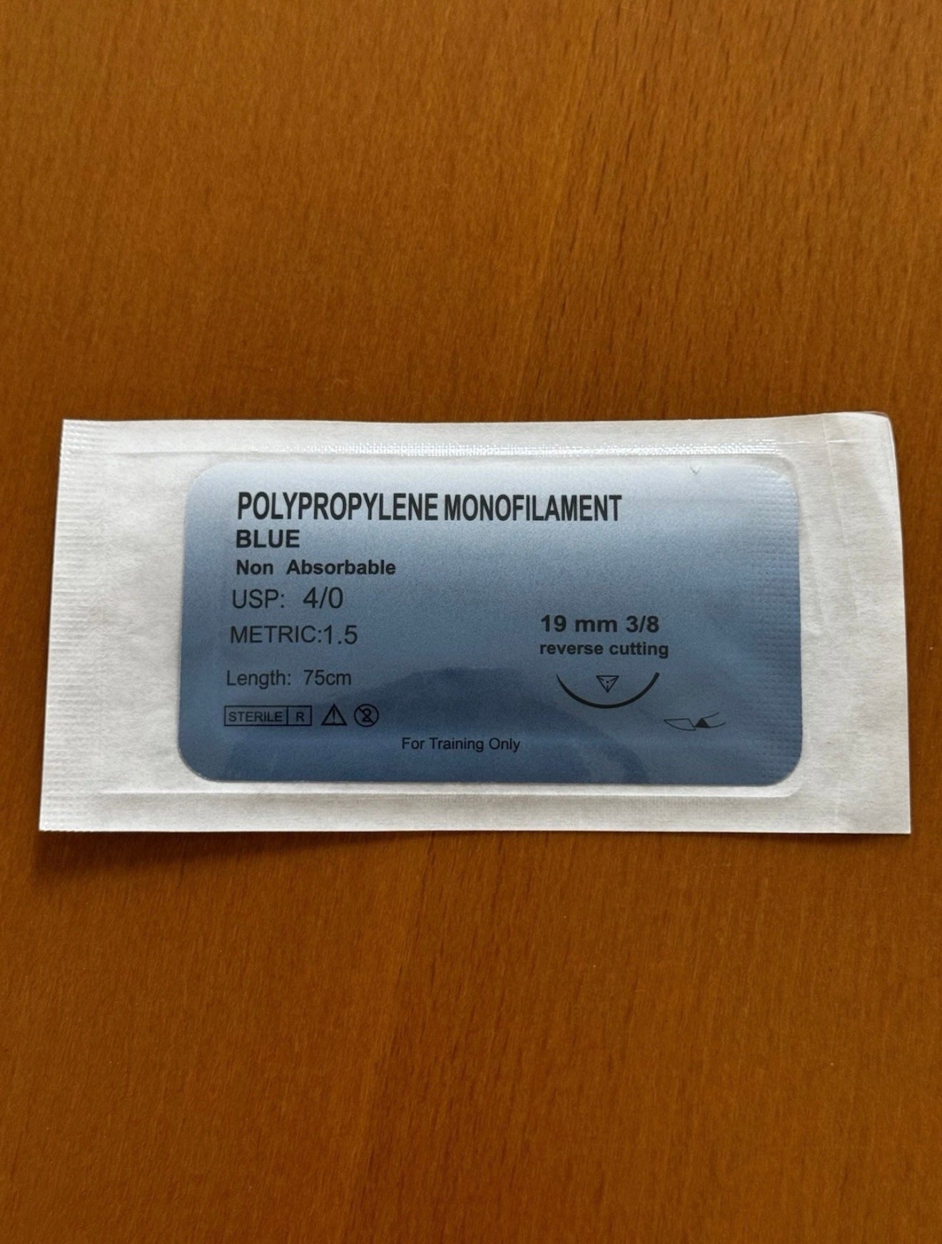 12er-Set Medizinisches Nahtmaterial -  Polypropylen Monofilament Blue, USP: 4/0, Metric: 1.5, 19mm 3/8 (Kopie)