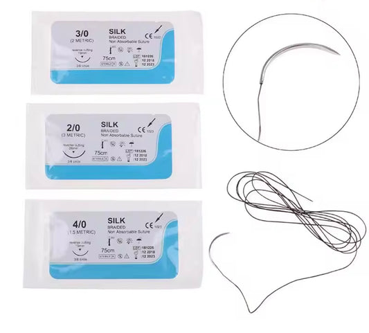12er-Set Medizinisches Nahtmaterial -  Polyester Braided, USP: 4/0, Metric: 1.5, 19mm 3/8