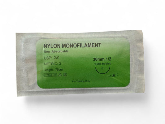 Medizinisches Nahtmaterial - Nylon Monofilament USP: 2/0, Metric: 3, 30mm 1/2