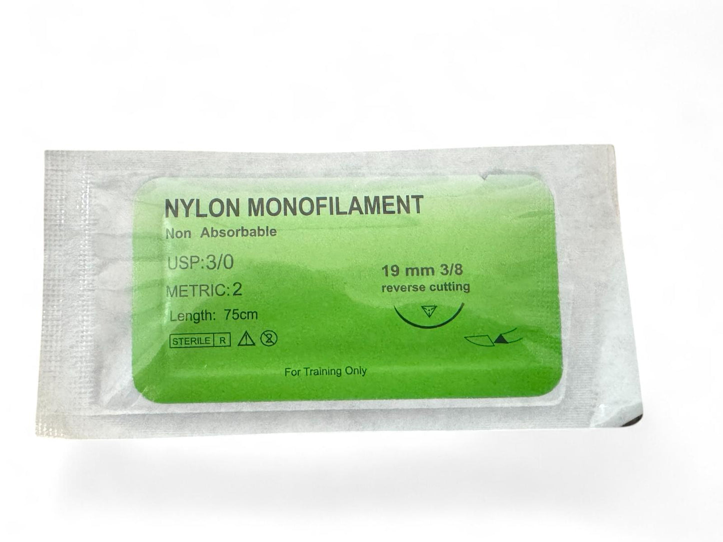 12er-Set Medizinisches Nahtmaterial -  Nylon Monofilament, USP: 3/0, Metric: 2, 19mm 3/8