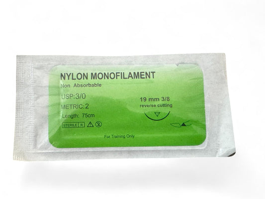 12er-Set Medizinisches Nahtmaterial -  Nylon Monofilament, USP: 3/0, Metric: 2, 19mm 3/8